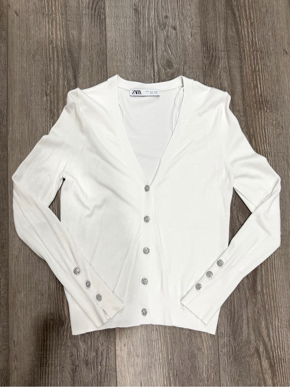 Zara White V-Neck Cardigan with Decorative Buttons